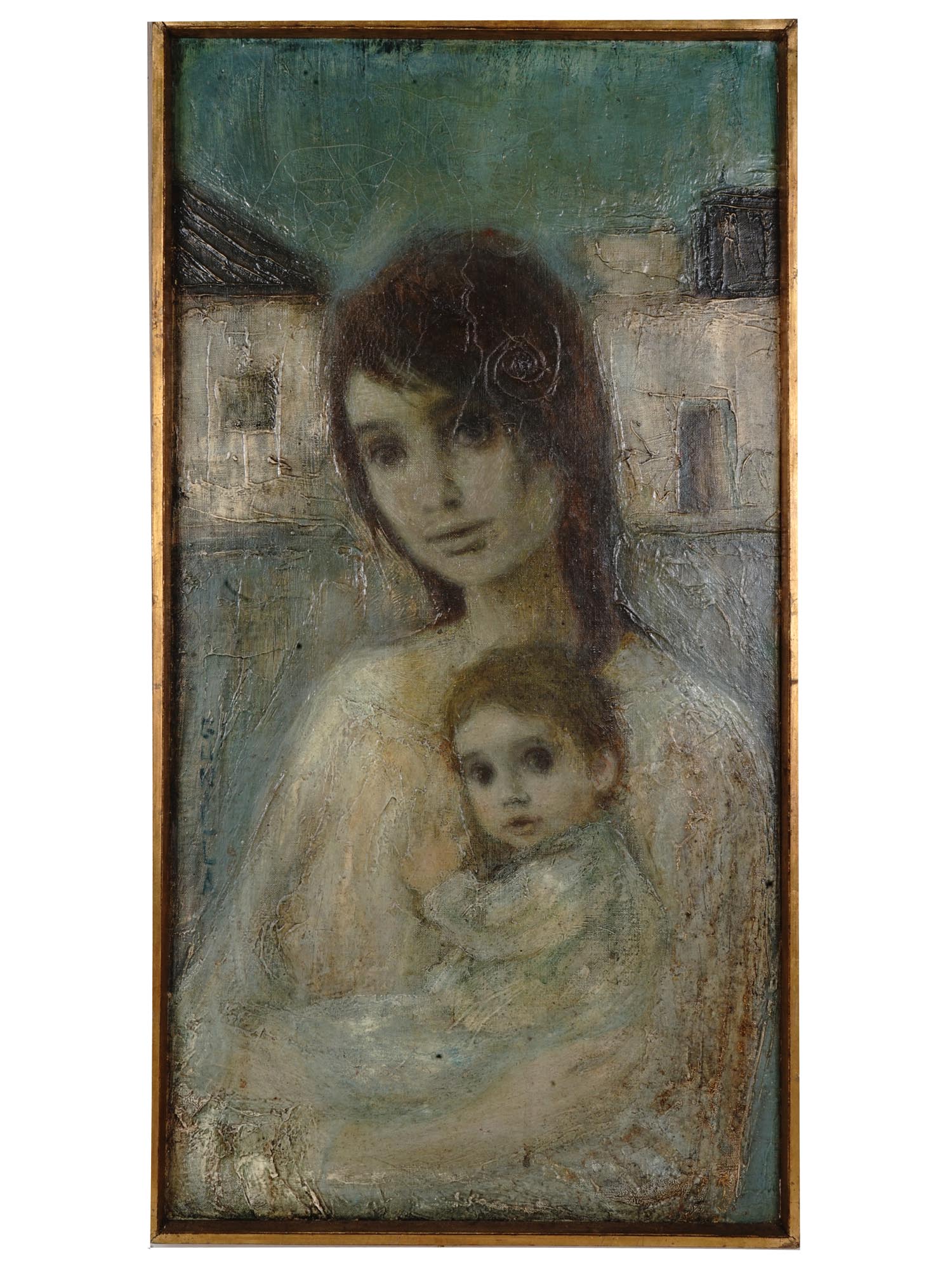 OIL PAINTING OF MOTHER WITH CHILD SIGNED GUNILLA PIC-0